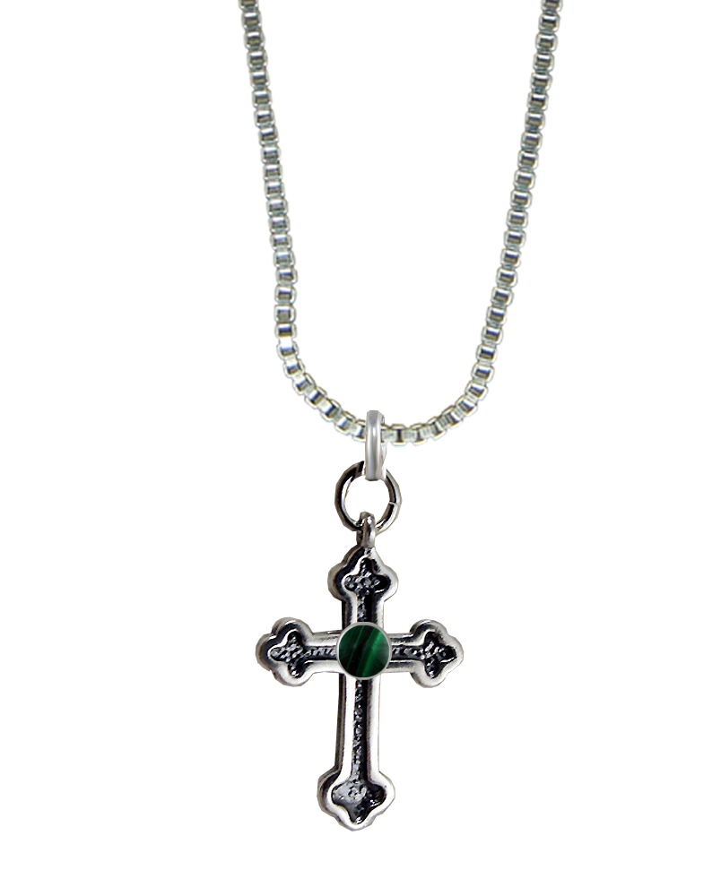 Sterling Silver Trefoil Cross Pendant With Malachite